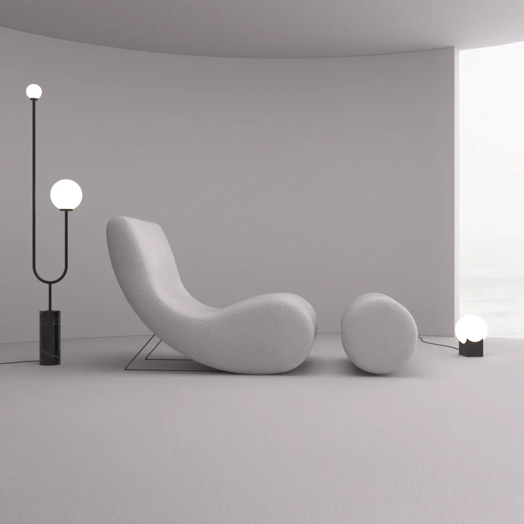 Poltrona chaise Punto e Vírgola em sala com luminária de piso