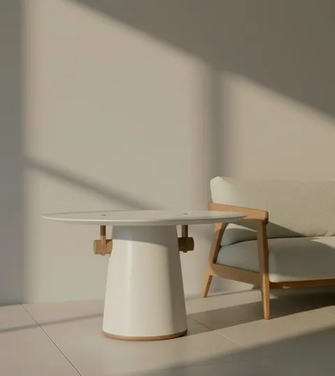 Mesa Bah Lateral e de Apoio em sala com poltrona de madeira