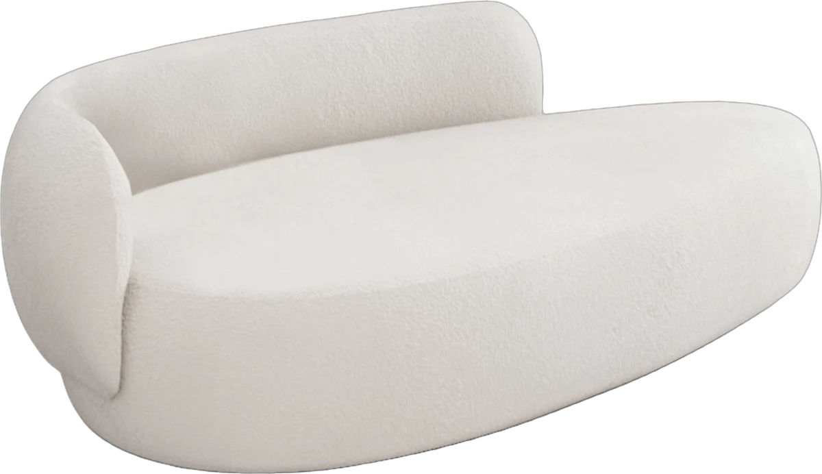 Sofá oval Sintonia em tecido off-white, com curva contínua