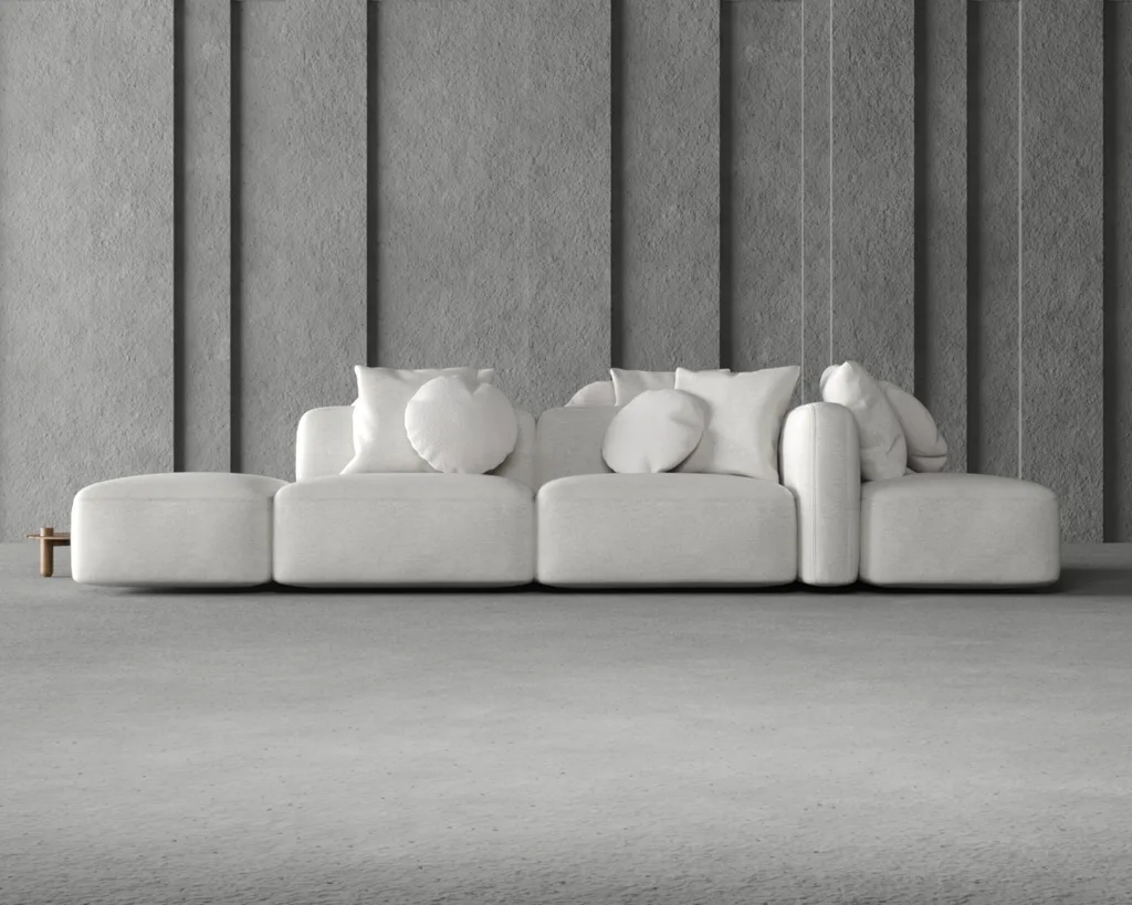 Sofá ilha modular Composição em sala de concreto