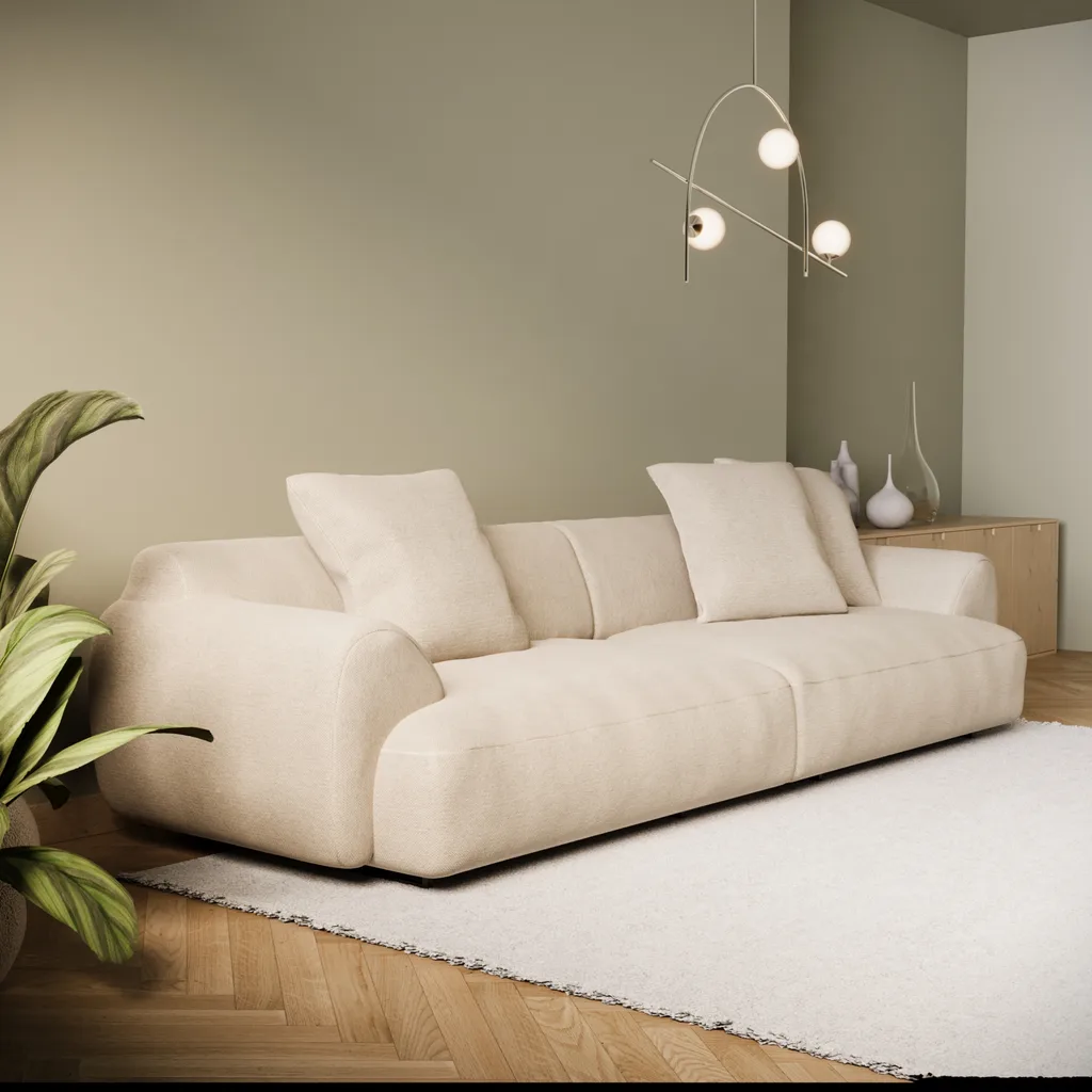 Sofá Para Sempre em sala de estar com luminária pendente