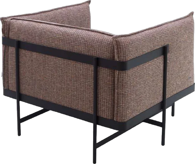 Poltrona com estrutura metálica Fita, braços altos e base de metal preto