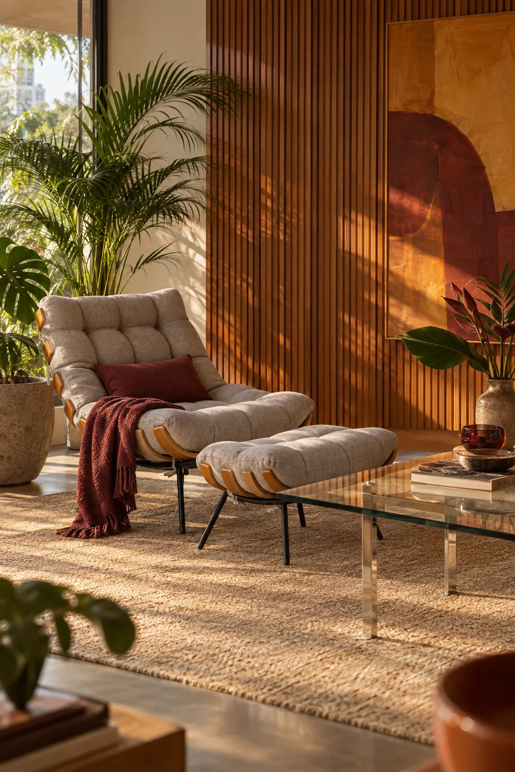 Sala com Poltrona Costela: ambiente com móveis de design